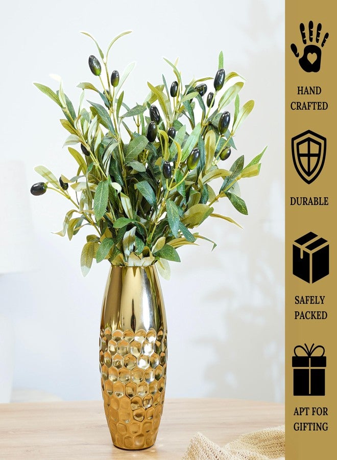 Behoma Metal Hammered Vase for Home Decor Decoratives for Indoor Living Room | Best Gift for Birthday Anniversary Valentine's Day |Golden Half Hammered Oblong Shape 1 Large Pcs (Flower not Included) - Image 4